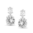 Silver Tone Metal Round Crystal Post Earrings