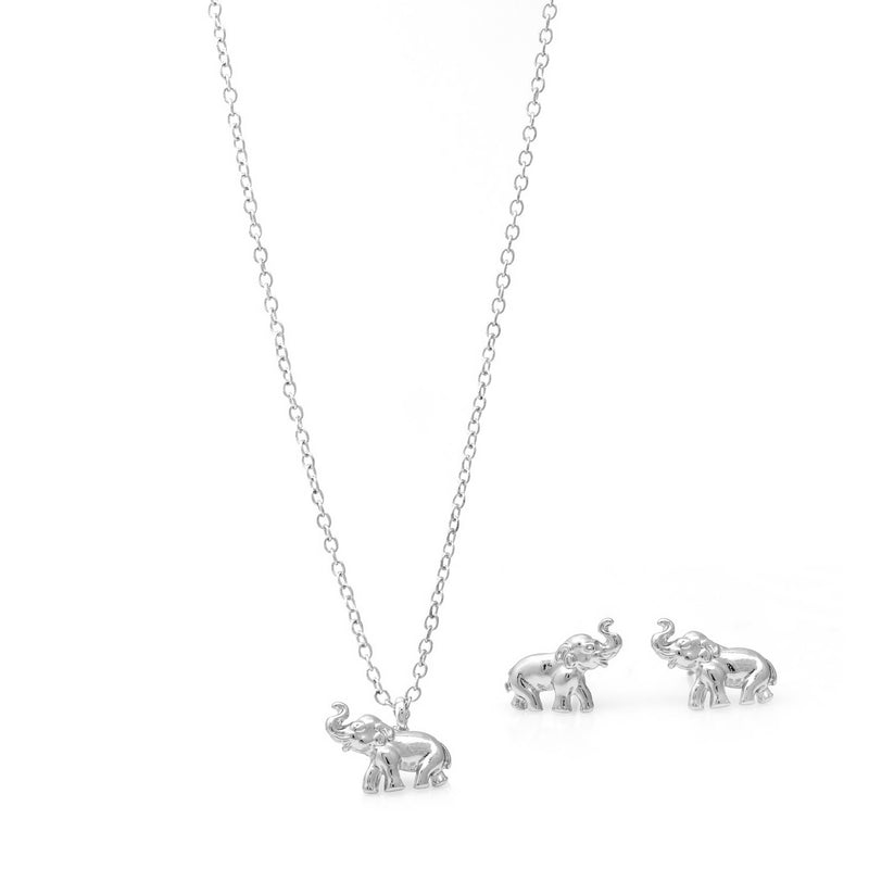 Rhodium 0.5"Inches Elphant Pendant Adjustable Chain Necklace And Earrings Set