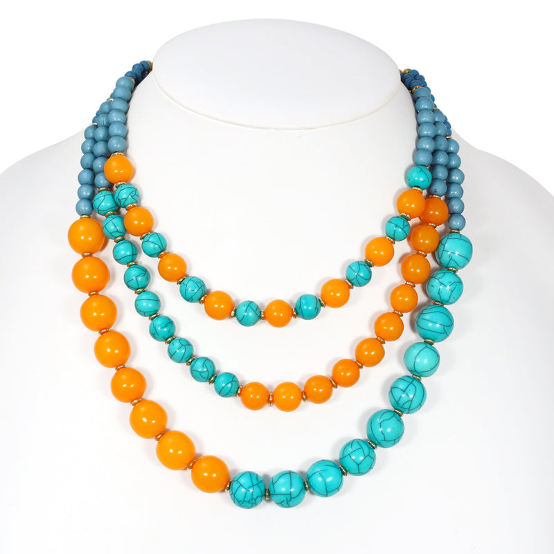 Turquoise Orange And Gold Beads Adjustable Length Layer Necklace