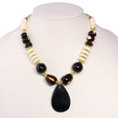 Gold-Tone Metal Ivory And Brown Beads Adjustable Lobster Claw Closure Teardrop Pendant Necklaces