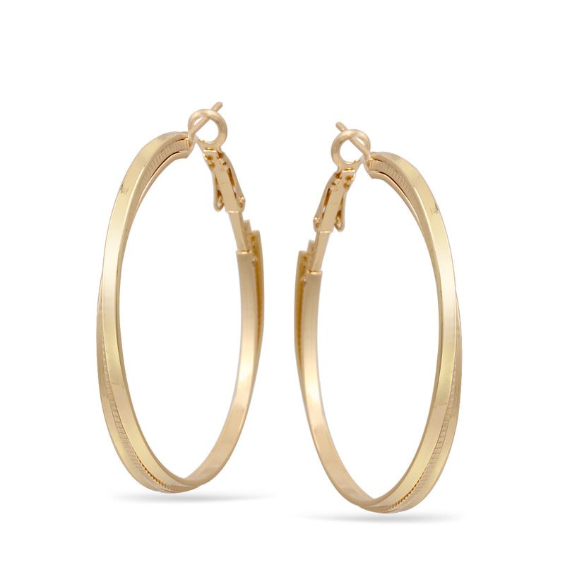 Three Circle Shiny And Diamond Cut Gold Hoop Earrings
