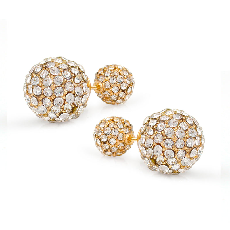 Gold Crystal Double Ball Stud Earrings