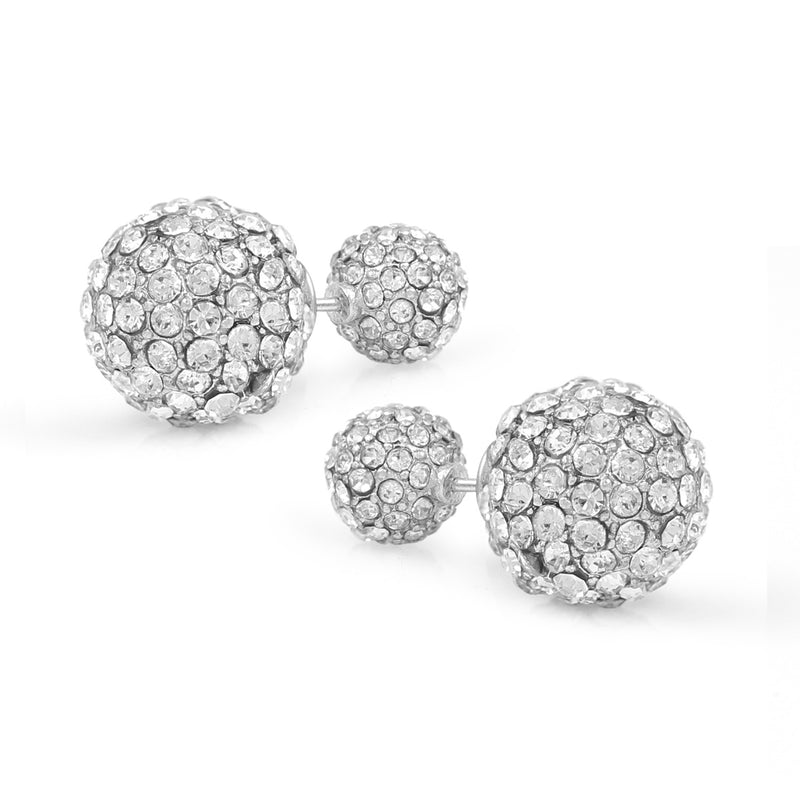 Silver Crystal Doubble Ball Stud Earrings