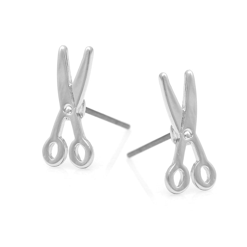 Rhodium Scissors Post Earrings