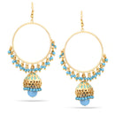 Gold Tone Metal Dogra Jhumka Teardrop Turquoise Chandelier Hoop Earrings