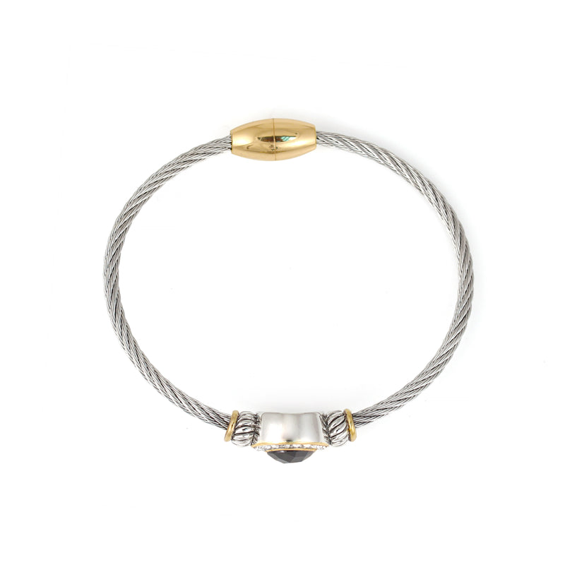 TWO TONE JET CRYSTAL CLASSIC CABLE BRACELET 62994BR-JET (FH20)