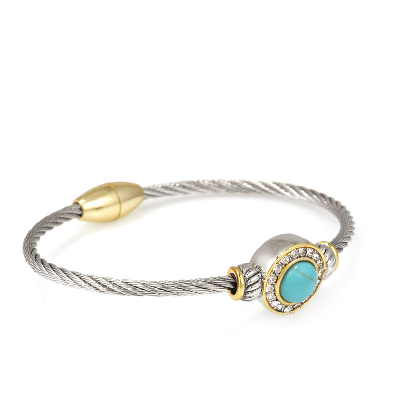 TWO TONE TURQUOISE CRYSTAL CLASSIC CABLE BRACELET 62994BR-TQ (FG19)