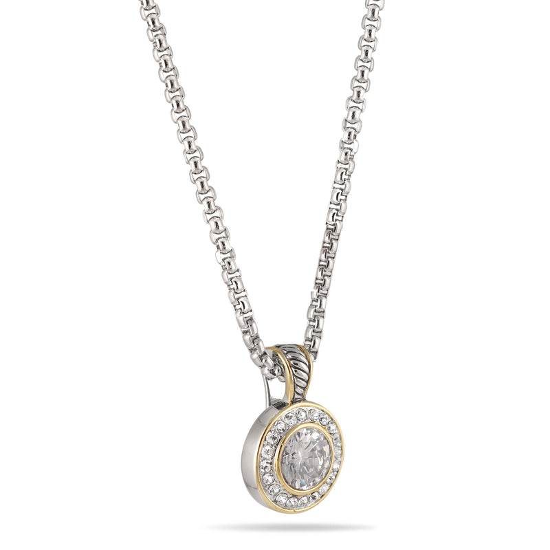 TWO TONE CLEAR CRYSTAL ROUND PENDANT NECKLACE 62994EH-CLR(FC19)