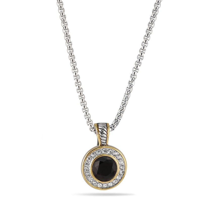 TWO TONE JET CRYSTAL ROUND PENDANT NECKLACE 62994EH-JET(FC19)