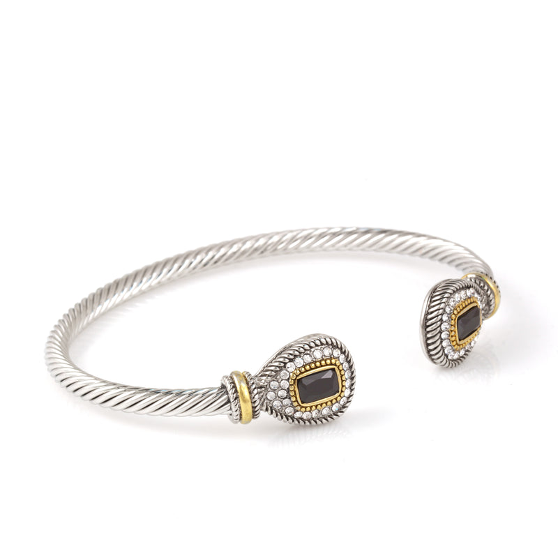 TWO TONE JET CRYSTAL CLASSIC CABLE BRACELET