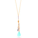 Gold Cowri Shell And Feather Charms Adjustable Length Chain Tassel Necklace