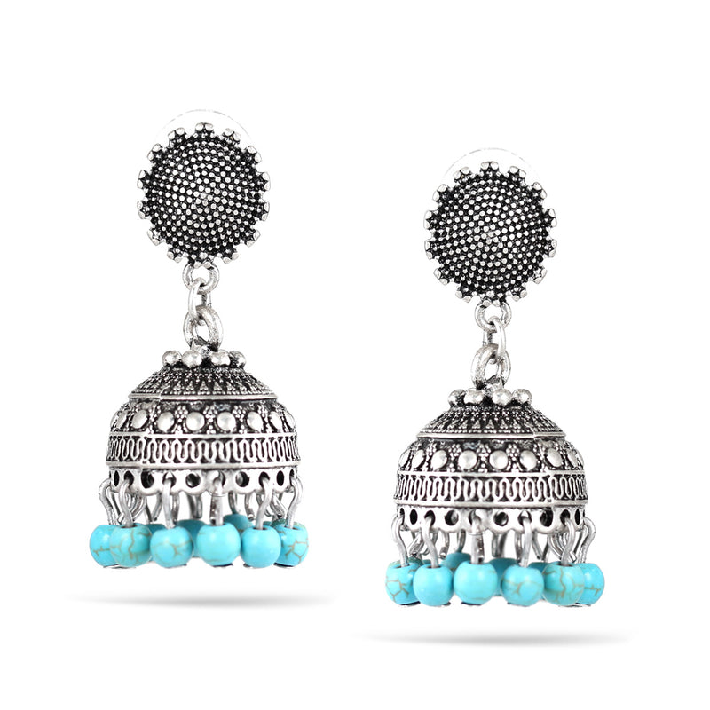 Silver Jhumki Dome Turquoise Earrings