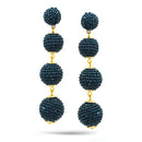 Teal Seed Bead Balls Gold Post Earrings