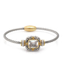 Two Tone Square Filigree Clear Crystal Twisted Rope Magnetic Clasp Bracelet