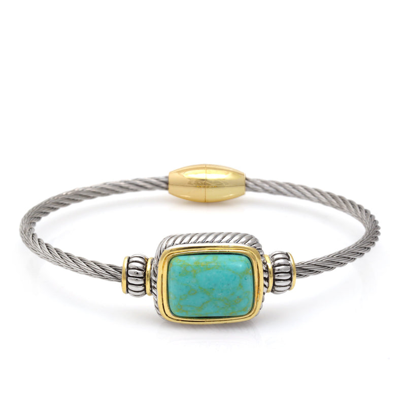 Two Tone Rectangle Turquoise Twisted Rope Magnetic Clasp Bracelet