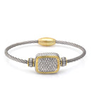 Two Tone Rectangle Crystal Pave Twisted Rope Magnetic Clasp Bracelet