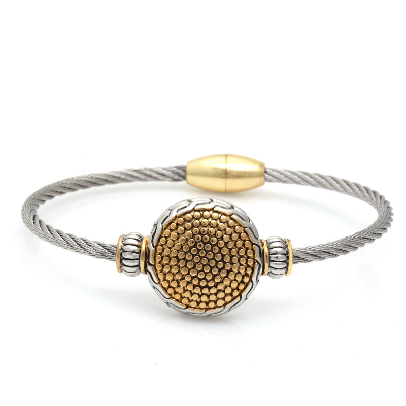 Two Tone Round Gold Dots Twisted Rope Magnetic Clasp Bracelet