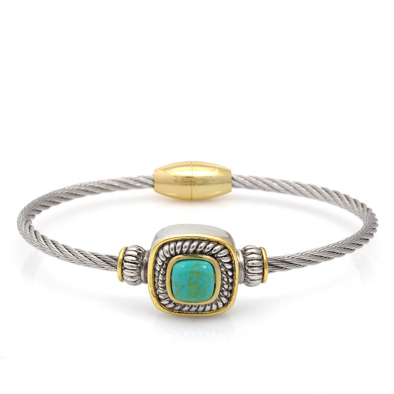 Two Tone Square Turquoise Twisted Rope Magnetic Clasp Bracelet