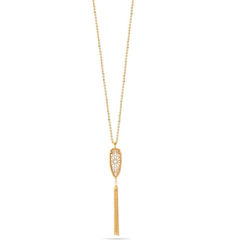 Gold Pendant Adjustable Length Chain Tassel Necklace