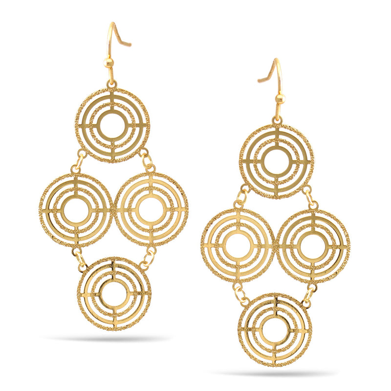Matte And Shiny Gold Multi Circle Drop Earrings