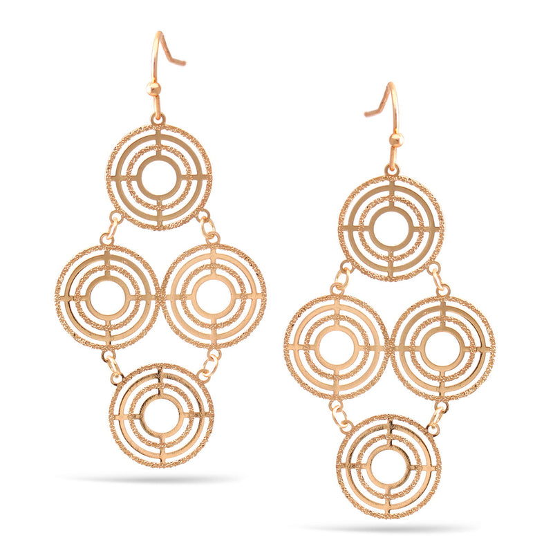 Matte And Shiny Rose Gold Multi Circle Drop Earrings