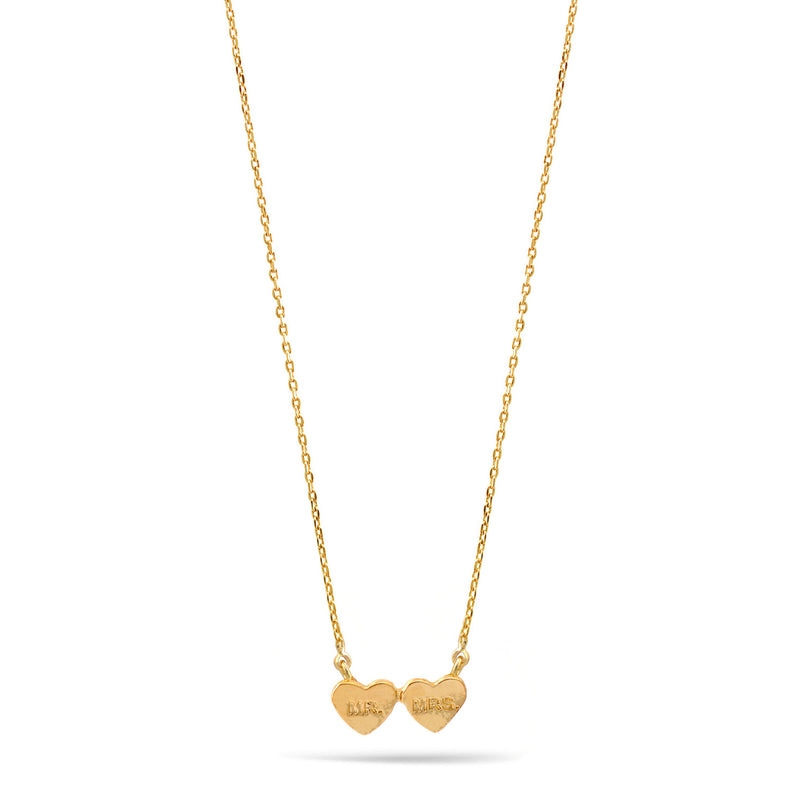 Mr And Mrs Double Heart Gold Pendant Adjustable Length Short Chain Necklace