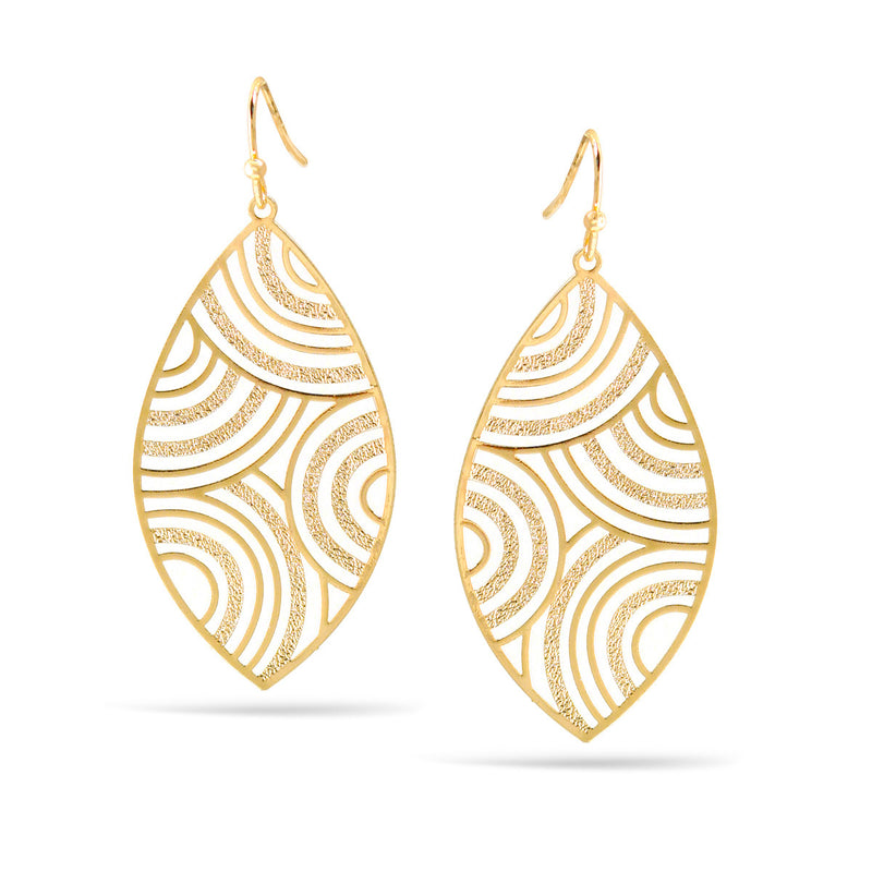 Matte And Shiny Gold Marquise Drop Earrings