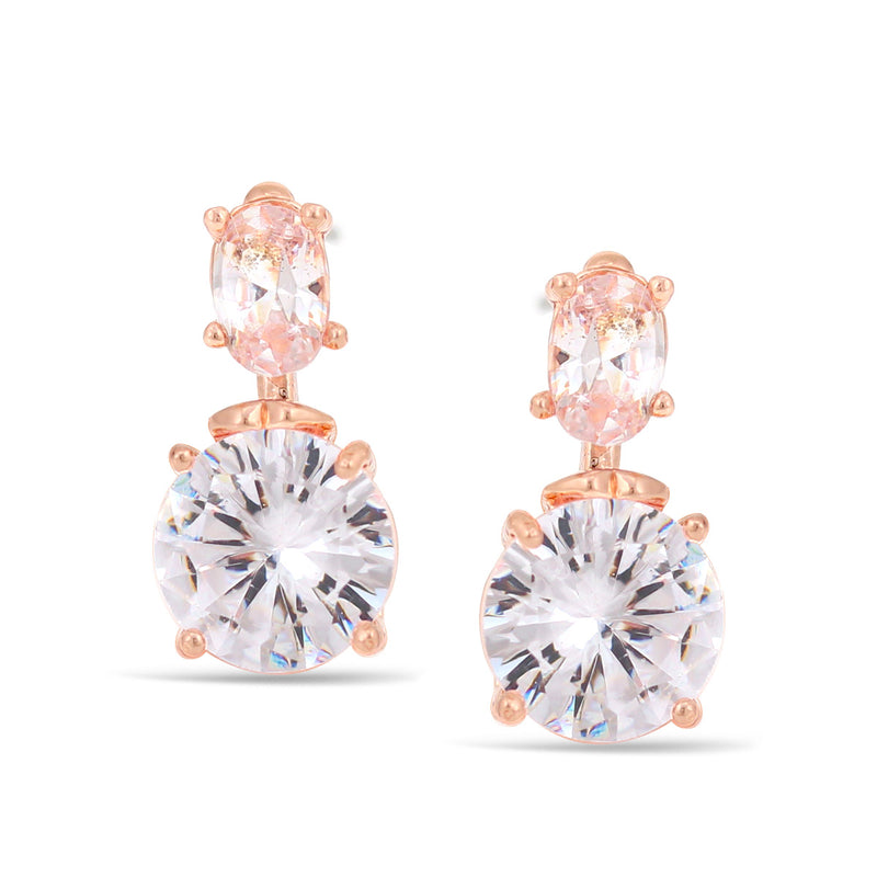 Rose Gold Tone Metal Round Crystal Post Earrings