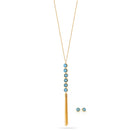 Gold Blue Druzy Adjustable Length Chain Tassel Necklace And Earrings Set