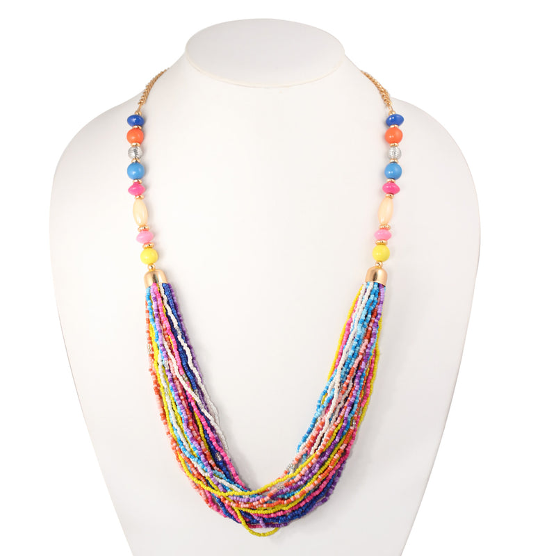 Multicolor Beads Adjustable Length Gold Chain Layer Necklace