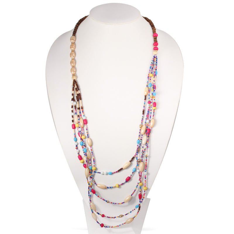 Gold And Multicolor Beads Adjustable Length Long Layer Necklace