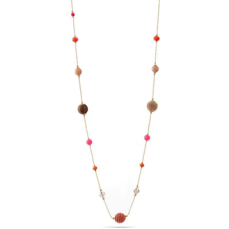 Multi Color Beads Gold And Red Thread Ball Adjustable Length Necklace