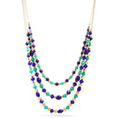 Gold Navy And Turquoise  Beads Adjustable Length Wire Chain Three Layer Necklace