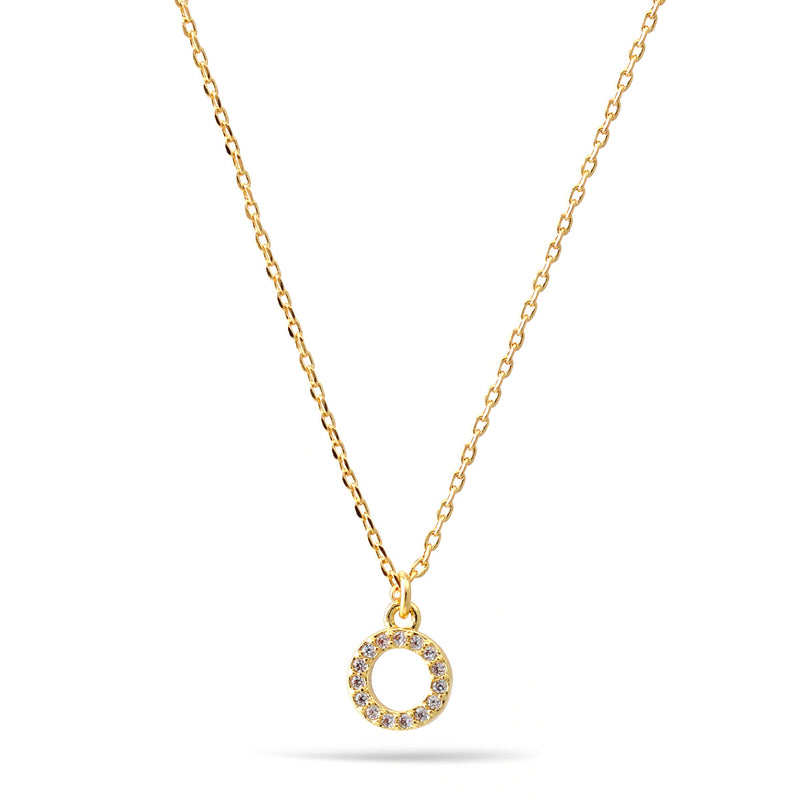 Gold Small Circle Crystal Pendant Adjustable Length Short Chain Necklace