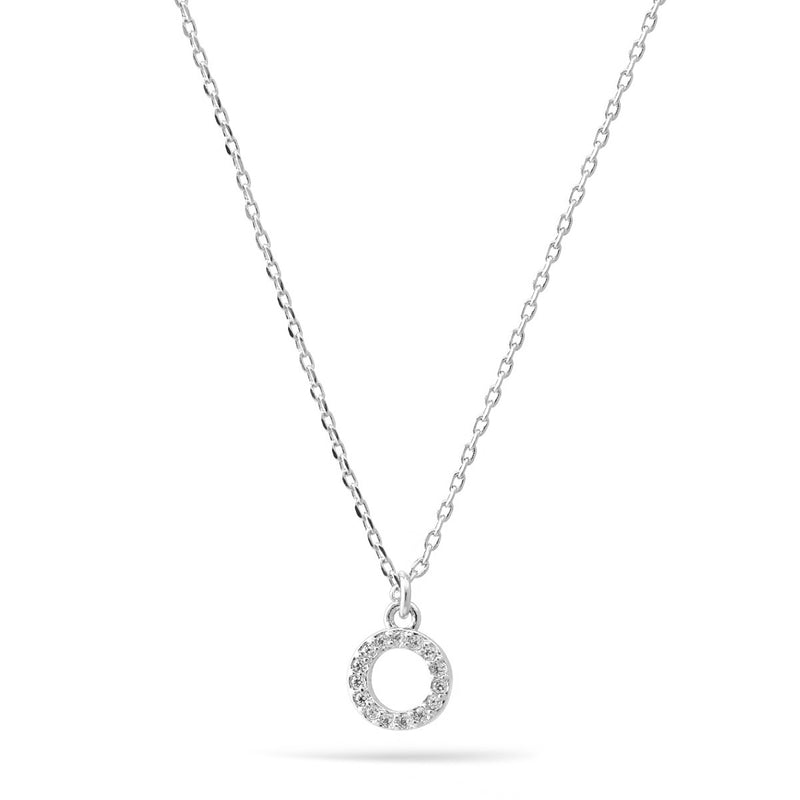 Rhodium Small Circle Crystal Pendant Adjustable Length Short Chain Necklace
