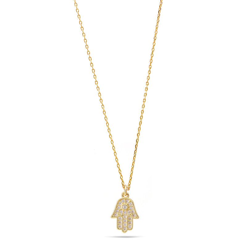 Gold Hamsa Hand Crystal Small Pendant Adjustable Length Short Chain Necklace