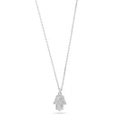 Rhodium Hamsa Hand Crystal Small Pendant Adjustable Length Short Chain Necklace