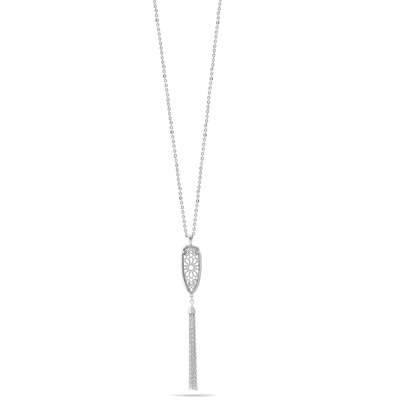 Rhodium Pendant Adjustable Length Chain Tassel Necklace