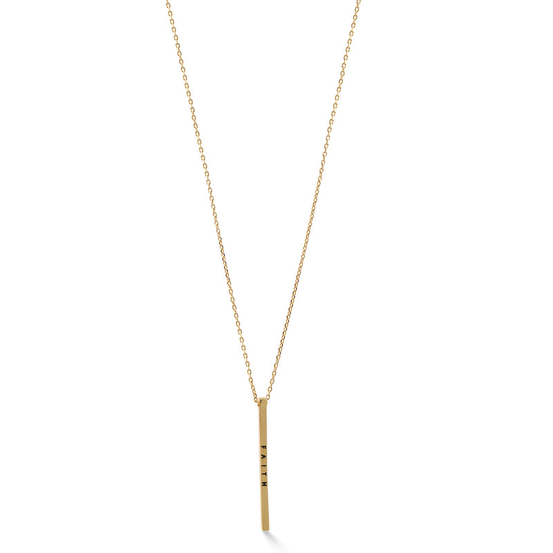Gold "Faith" Bar Pendant Adjustable Length Chain Necklace