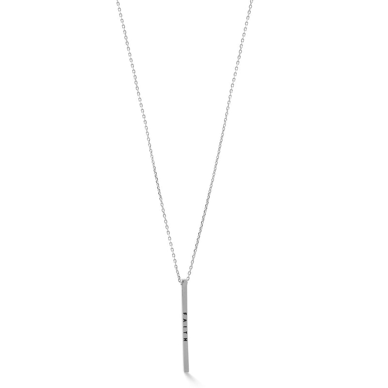 Rhodium "Faith" Bar Pendant Adjustable Length Chain Necklace