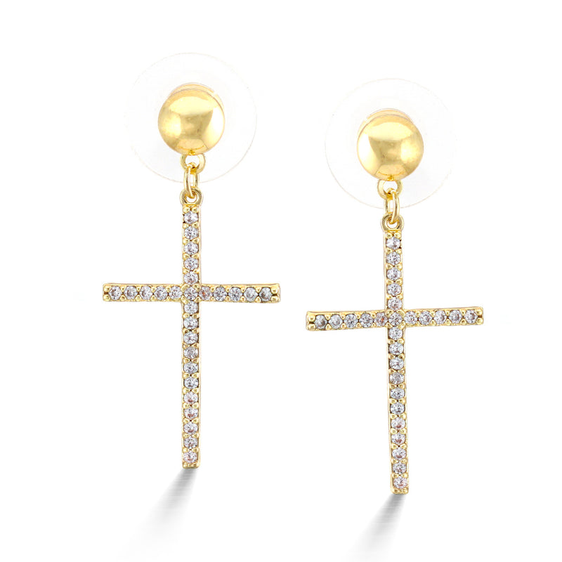 Gold Crystal Cross Post Earrings