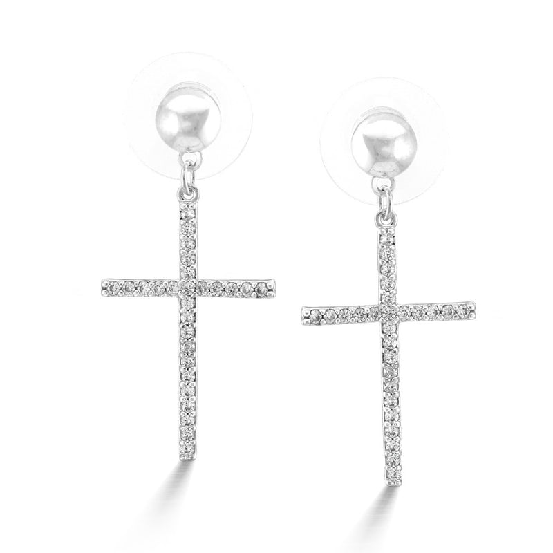 Rhodium Crystal Cross Post Earrings