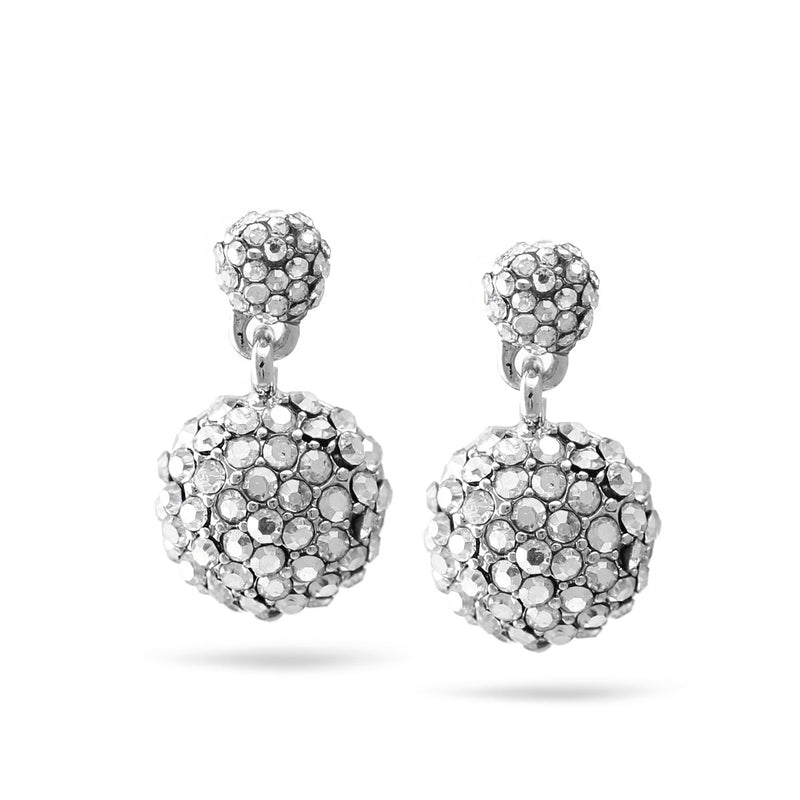 Rhodium Rhinestone Round Crystal Drop Earrings