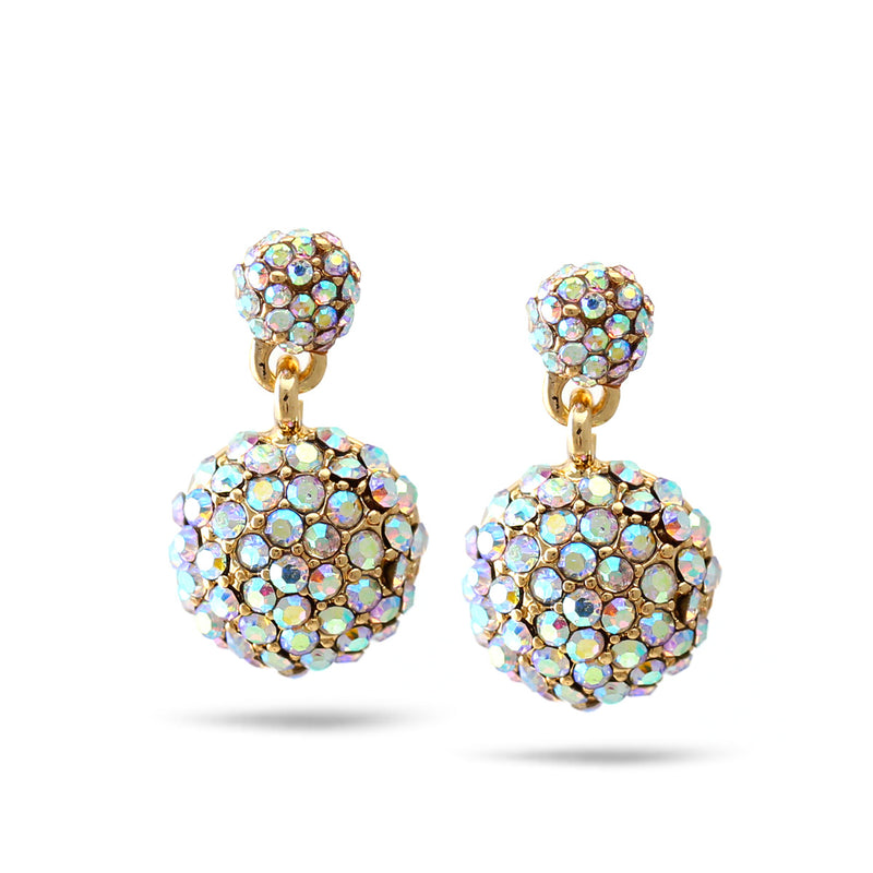 Gold Aurore Boreale Rhinestone Round Crystal Drop Earrings