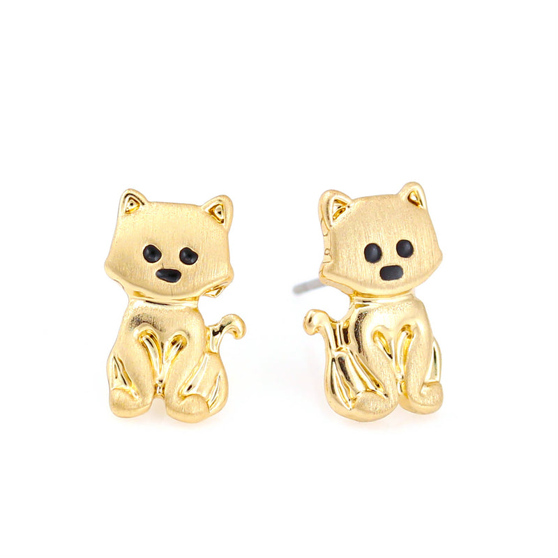 Gold Matte Kitty Cat Post Earrings
