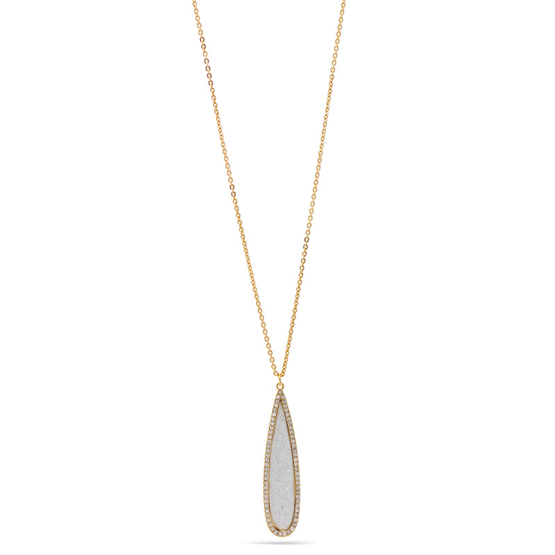 Gold Crystal Sand Glitter Teardrop Pendant Adjustable Length Chain Necklace