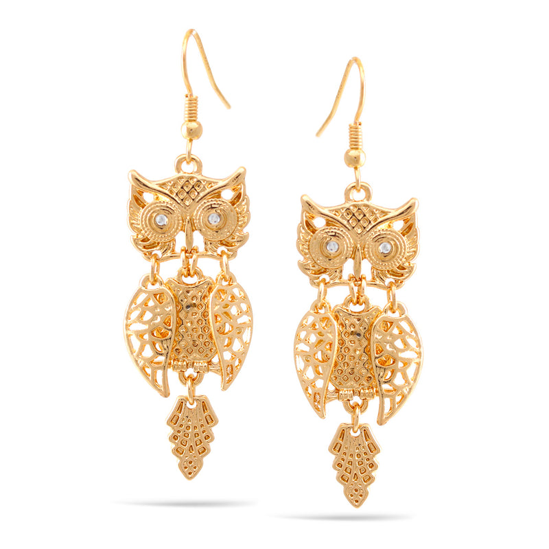 Gold Owl Drop Earrings