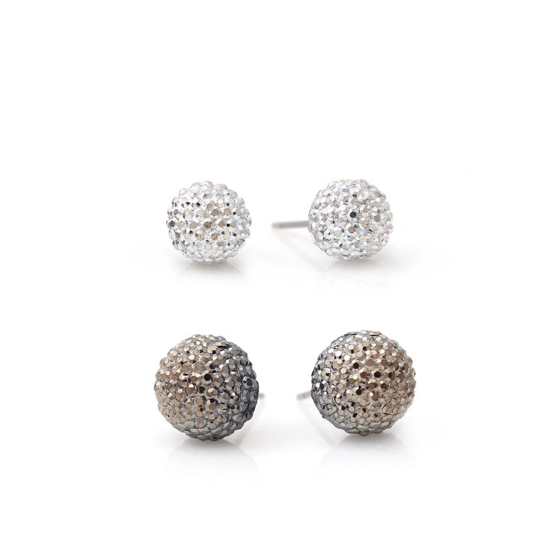 Silver And Hematite Ball Set Of 2 Post Earrings