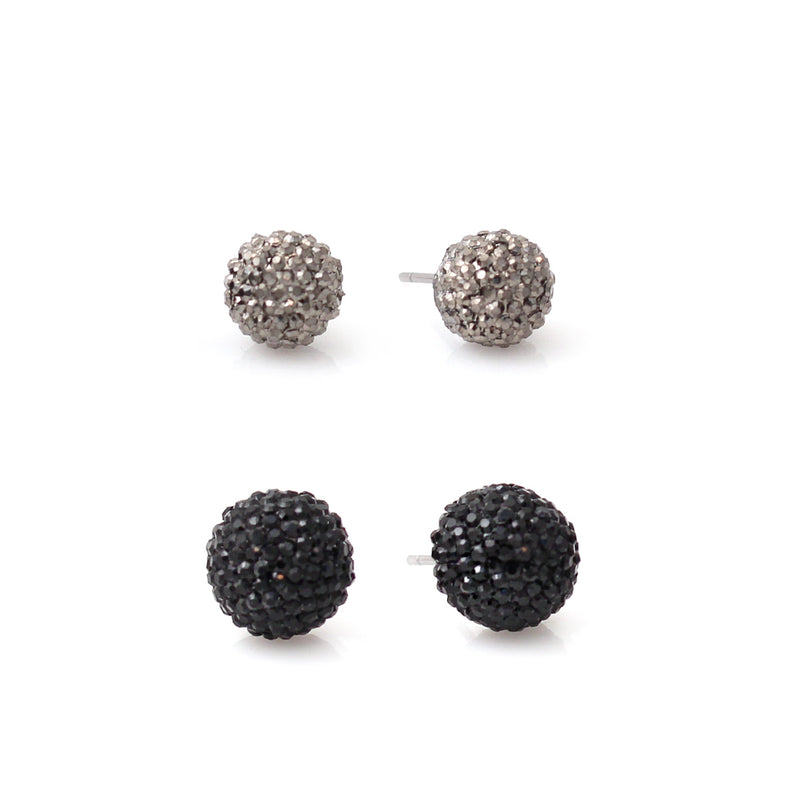 Black And Hematite Ball Set Of 2 Post Earrings