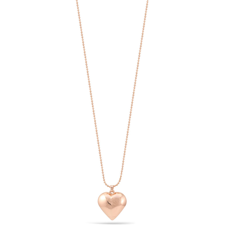 Rose Gold Heart Pendant Adjustable Length Ball Chain Necklace